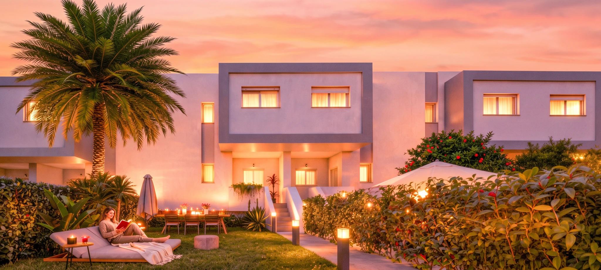 Arquitectura exterior al atardecer
